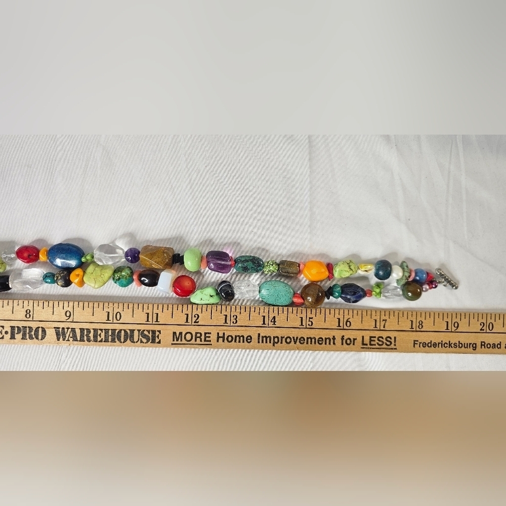 ​Chunky Multi-Gemstone Necklace & Bracelet Set Two Strand Turquoise Jasper Agate - Picture 9 of 9